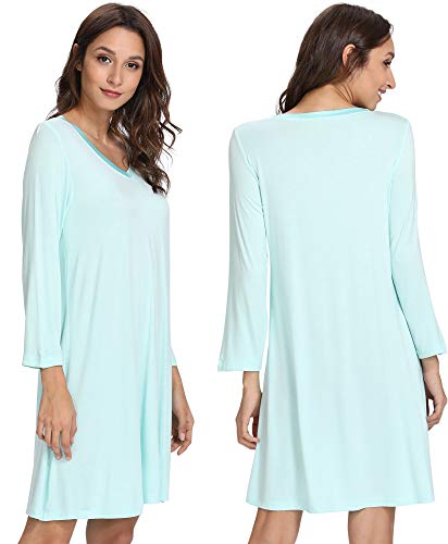 GYS Bamboo Viscose Long Sleeve Nightgowns for Women - color: Aqua Green, size: Medium