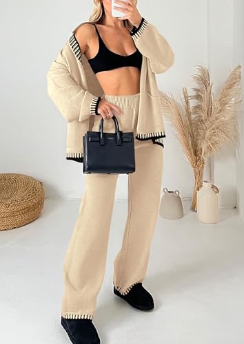 PRETTYGARDEN Women's Fall 2 Piece Knit Sweater Lounge Set - color: Beige, size: Large