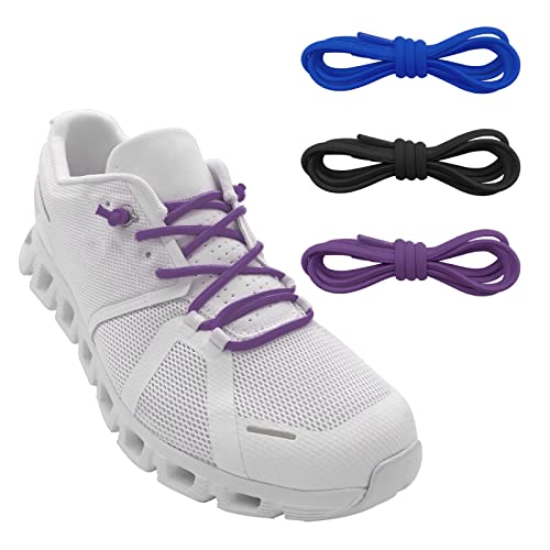 3 Pairs Elastic Shoe Laces Replacement Laces for Running Shoes,Stretch Oval Strings Replacement Shoestrings - color: Black+blue+purple