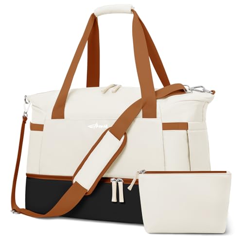 Gym Bag for Women, Personal Item Travel Bag with Shoes Compartment for Trip - color: White Black Brown, size: Medium