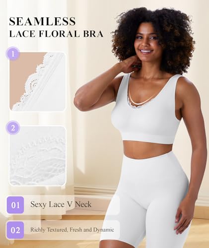 Bras for Women No Underwire Lace V-Neck Wireless Bra Wireless Sleep Bras - color: Black+black+white, size: Small