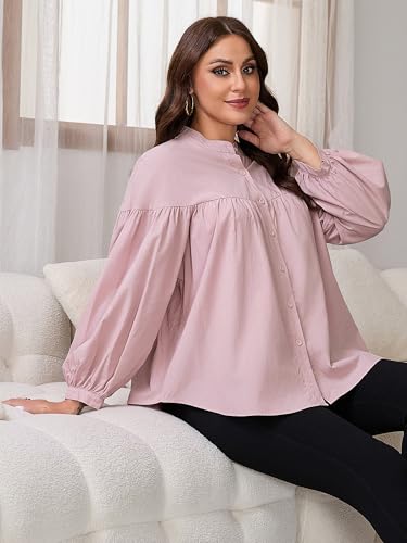Womens Maternity Button Down Work Shirts Nursing Blouses Business Pleated Lantern Sleeve Pregnancy Office Tops - color: Pink, size: Small