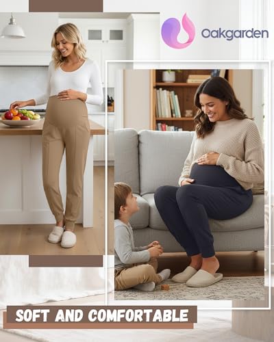 Oakgarden 3 Pack Women's Maternity Pants Over the Belly Joggers - color: Black, Dark Gray, Khaki, size: XX-Large