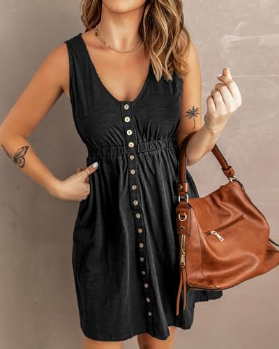 BTFBM Womens Summer Dresses 2026 Beach Vacation - color: Buttons Black, size: Small