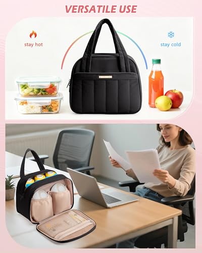 Marscamd Quilted Wearable Breast Pump Bag with Cooler Compartment - color: Black