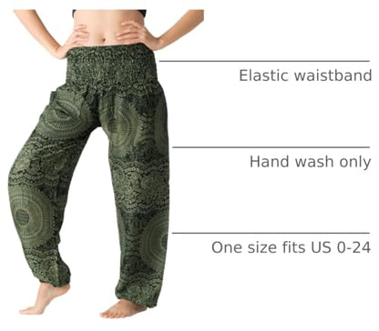 B BANGKOK PANTS Boho Harem Pants Women - color: Blossom Green, size: One Size