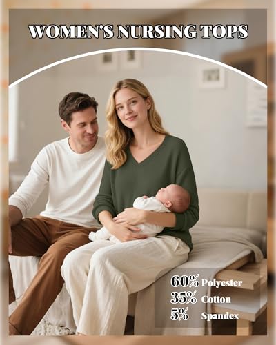 Women’s Waffle Knit Nursing Shirts Regular Fit - color: Army Green, size: Small