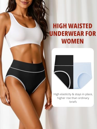 Women’s Cotton Underwear, High Waist, Full Coverage Briefs, 5 Pack - color: Black, size: Small