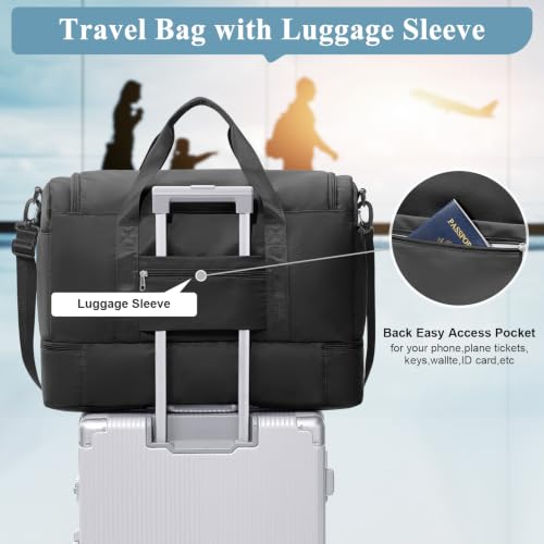 Small Travel Duffle Bag with Shoe Compartment, 35L Personal Item Bag - color: A-Black, size: Small