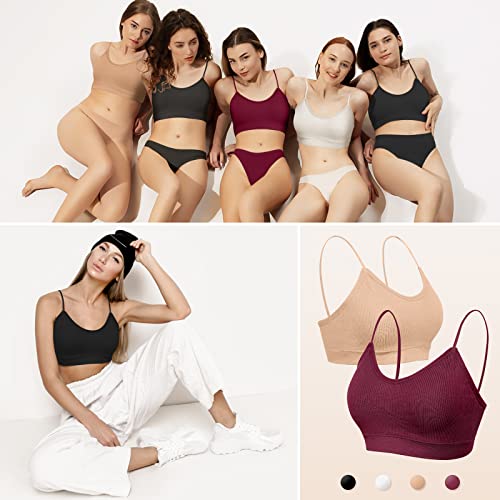 KCDDUMK 4 Pack Cami Bralettes for Women, Spaghetti Strap Sleep Bras - color: Black, White, Nude, Red, size: X-Large