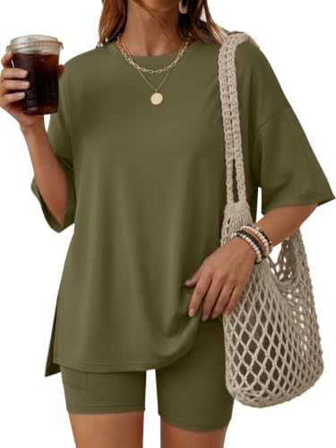 LILLUSORY Womens Lounge Sets 2 Piece Matching Pajamas Summer Outfit 2026 - color: Army Green, size: Large