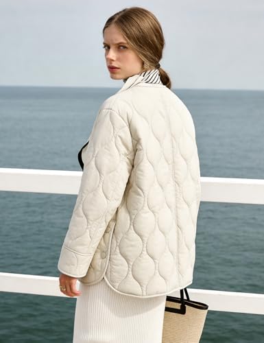 Flygo Womens Quilted Lightweight Jackets Oversized Puffer Coat with Pockets - color: Beige, size: Small