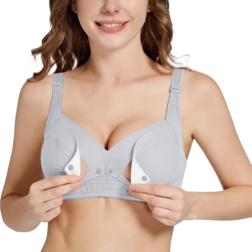 Cotton Maternity Bra，Dual Clips Padded Pregnancy Bra Wire-Free - color: Gray, size: Large
