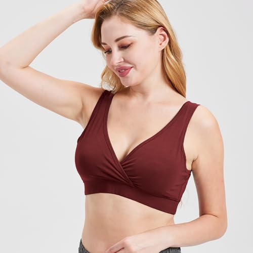 netdraw Women's Bamboo Viscose Nursing Sleep Bra - color: Maroon, size: XX-Large