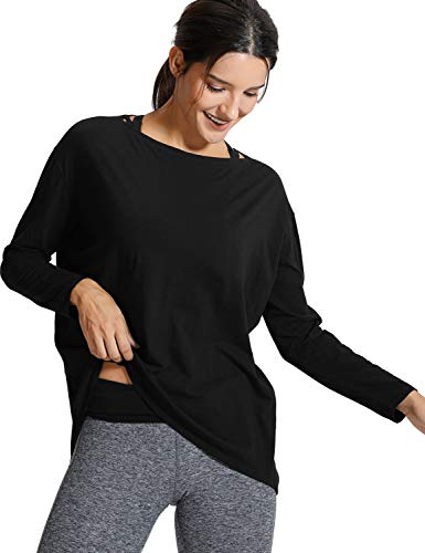CRZ YOGA Pima Cotton Boat Neck Top - color: Black, size: Medium