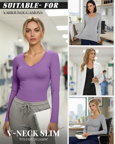 Neer 3 Pack Women Long Sleeve Underscrubs Shirts - color: Black, Light Gray, Lavender, size: Small