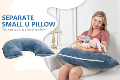 INSEN Pregnancy Pillows, Multi-use Maternity Pillows for Sleeping and Nursing, Sit up Pillow for Adults (Blue) - color: Blue