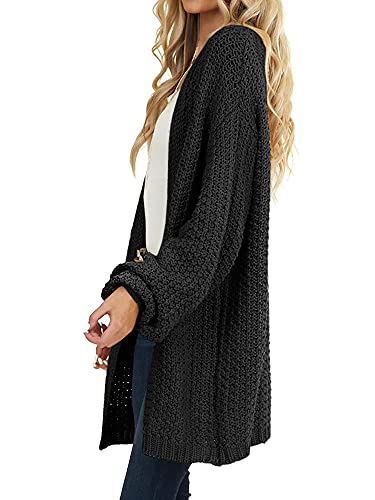 Maroway Womens Oversized Long Cardigan Open Front Knit Sweater - color: Black, size: Medium