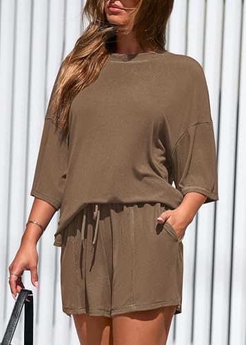 KIRUNDO 2 Piece Sets for Women Summer Lounge Sets Casual - color: Dark Khaki, size: Medium