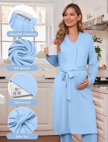 Maternity Sets Labor and Delivery Gown Postpartum Essentials Nursing Pajama - color: Light Blue, size: Large
