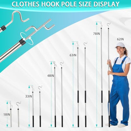 Clothes Hook Pole Heavy Duty,32 to 80In Retail Clothing Hook Pole - color: Black