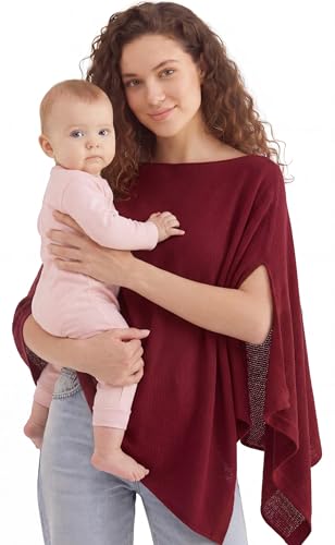 PATPAT Mesh Nursing Cover, Breathable Solid Knit Poncho, Burgundy - color: Burgundy