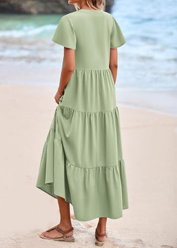 KIRUNDO Summer Maxi Dresses for Women with Pockets 2026 - color: Bean Green, size: Medium