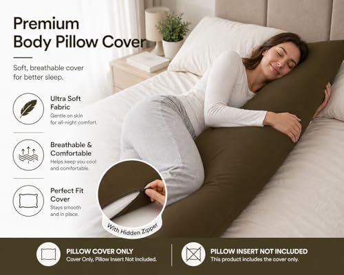 EVOLIVE Body Pillow Cover 21"x54", Microfiber, Hidden Zipper, (Coffee) - color: Coffee