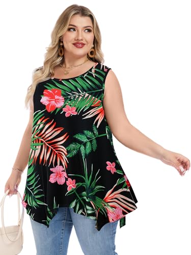 LARACE Womens Plus Size Tank Tops Summer Sleeveless Casual Loose Tunic - color: A-black54, size: 4X