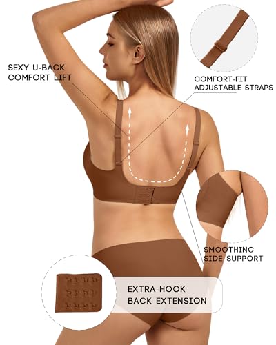 VQJ Women's Wireless Push Up Bra, Jelly Seamless Full Coverage T-Shirt Bra - color: Coffee, size: Medium