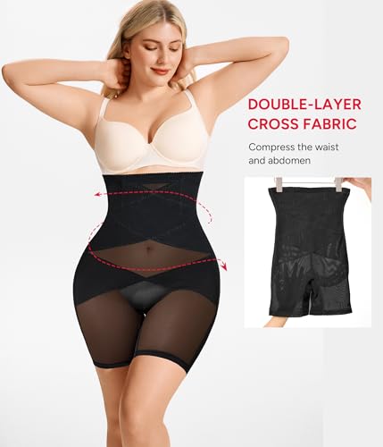 Nebility Womens' Tummy Control High Waist Trainer Body Shaper - color: Black - Mid Thigh, size: Medium