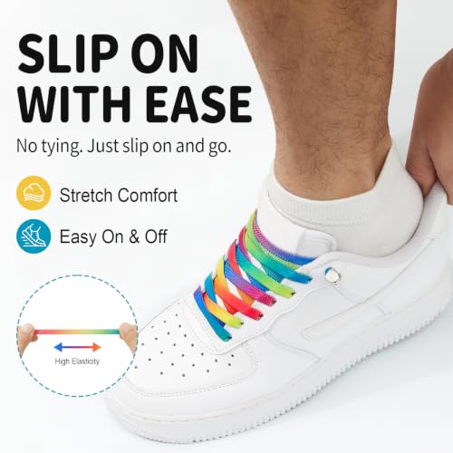 Stepace 2 Pairs Rainbow Elastic No Tie Shoe Laces for Sneaker Paisley Print - color: Brown Paisley