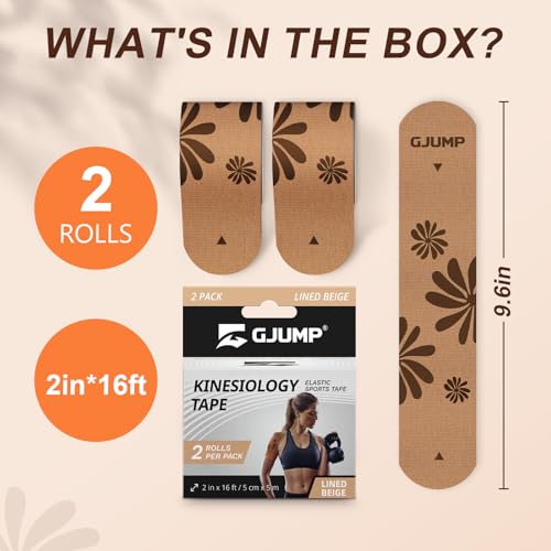 Cute Pattern Kinesiology Tape for Women, 2 Rolls 40 Pre-Cut Strips - color: Beige Floral