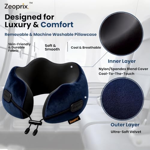 Memory Foam Neck Pillow for Travel, Pillow for Airplane, Navy Blue - color: Navy Blue