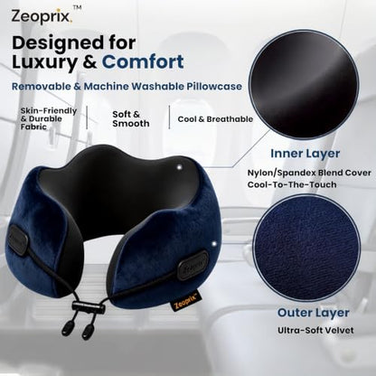 Memory Foam Neck Pillow for Travel, Pillow for Airplane, Navy Blue - color: Navy Blue
