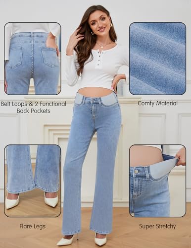 PACBREEZE Women's Maternity Flare Jeans Mid-Rise Stretchy Bell Bootcut Jeans Denim Pregnancy Pants, S-XXL - color: 02: Light Blue, size: Medium