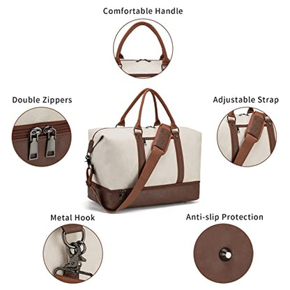 Weekender Overnight Bag Carry On Bag Travel Bag with Shoe Pouch - color: White