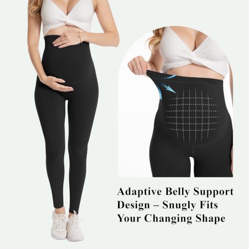 Over‑Belly Maternity Leggings, Soft Stretch Yoga Pants - color: 2 Packs-black*2, size: Medium