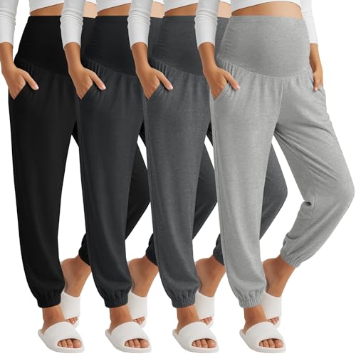 4 Pack Women's Maternity Jogger Pants - color: Light Gray, Dark Gray, Mixed Black, Black, size: X-Large