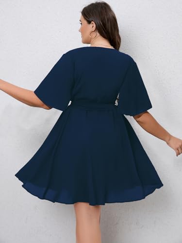 SCOMCHIC Women's Plus Size Wrap Summer Mini Dress - color: Lake Blue, size: X-Large Plus