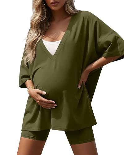 Women's 2 Piece Maternity Oversized Set - color: Olive Green, size: Small