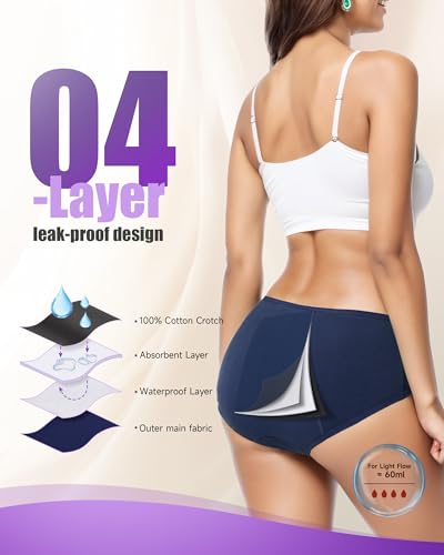 TANSTC Period Underwear for Women Heavy Flow - color: Black Blue Grey, size: Medium