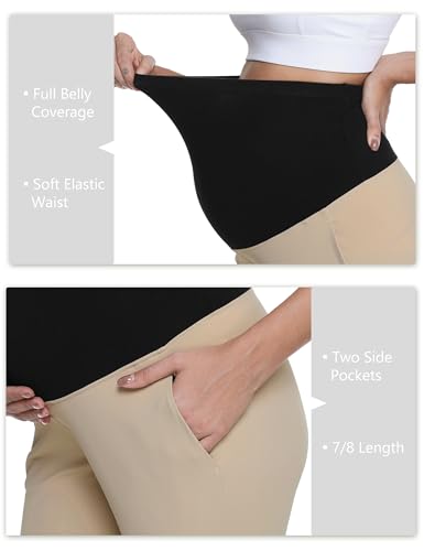 Foucome Womens Maternity Pants Over Belly Pregnancy Golf Pants - color: Khaki, size: Medium