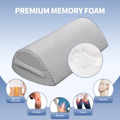 Memory Foam Knee Pillow for Back Sleepers, Spinal Alignment, Gray - color: Grey