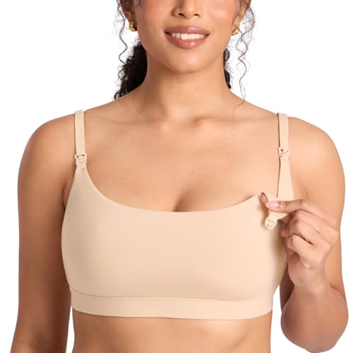 MOMANDA Cotton Nursing Bras for Breastfeeding - color: Beige, size: X-Large