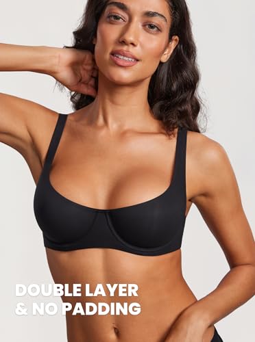 DOBREVA Women's Unlined Balconette Bra Scoop Neck - color: Black, size: 34DD