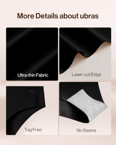 Ubras Seamless Underwear For Women, Bikini Underwear No Show Hipster Pack - color: Black (5 Pack), size: Medium
