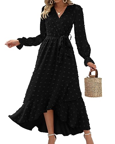 BTFBM Long Sleeve Maxi Dresses for Women Summer - color: Black, size: Medium