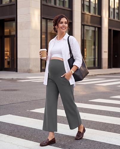 Foucome Women's Maternity Capris Wide Leg Cropped Pants - color: Grey, size: Large