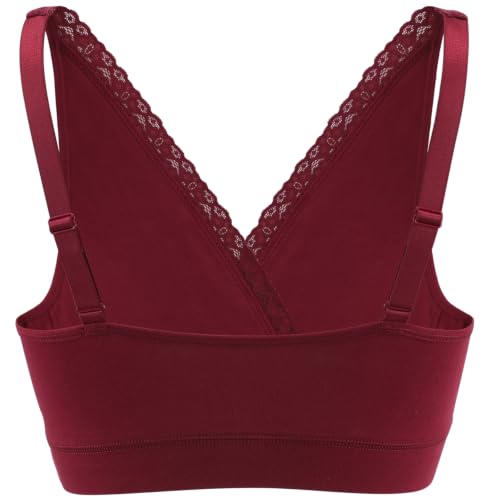 Wireless Cotton Nursing Bra for Sleep& Maternity, Pregnancy Breastfeeding Top, Adjustable Straps, Full Coverage - color: Black+black+red Wine/3pack, size: XX-Large